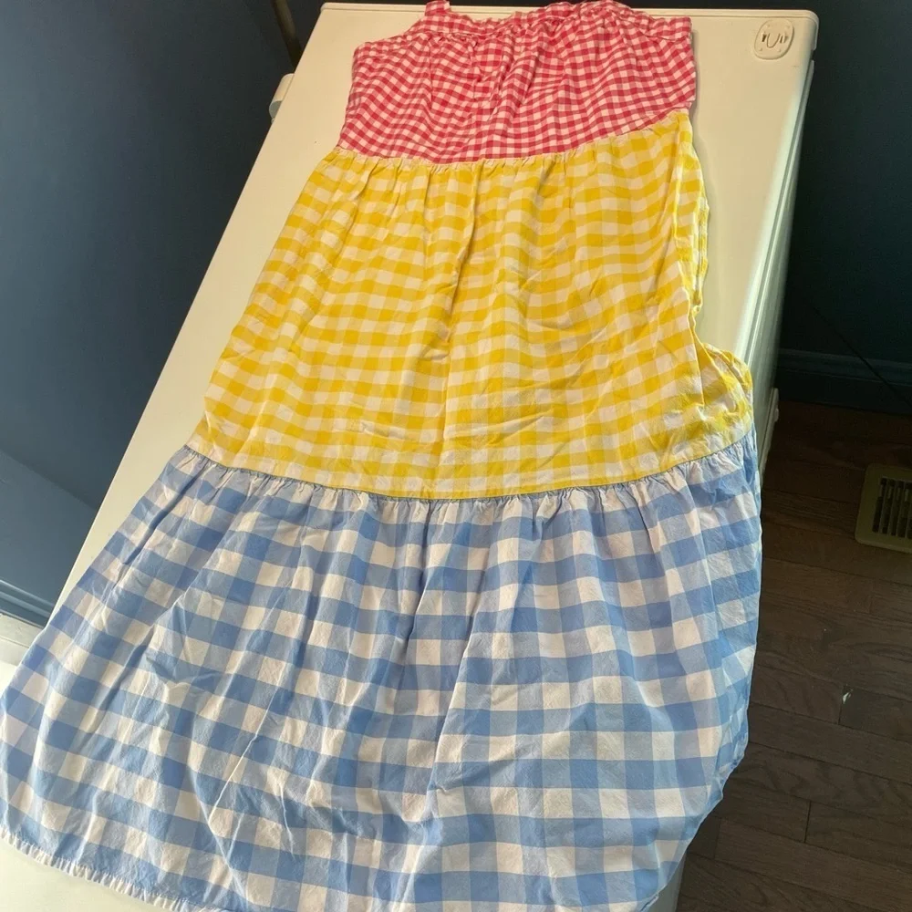 Wonder Nation L 10/12 Girls Tri Colored Checked Dress Pink Yellow Blue PRELOVED